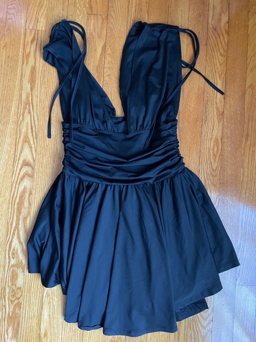 Black Mini Dress with Tie-Strap Shoulders